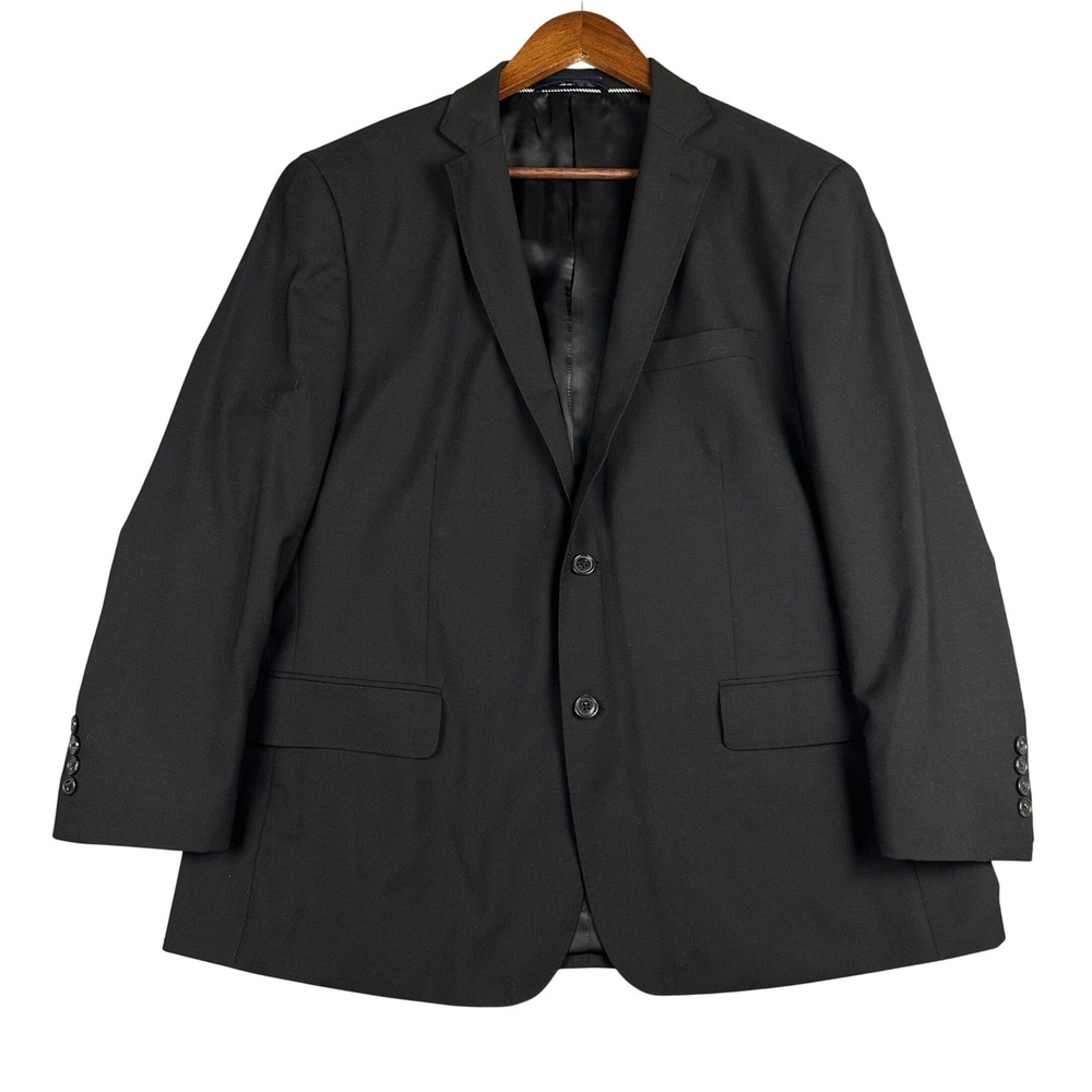 Lands End Mens Black 100% Wool Blazer Sport Coat Traditional Fit 44 Short Jacket